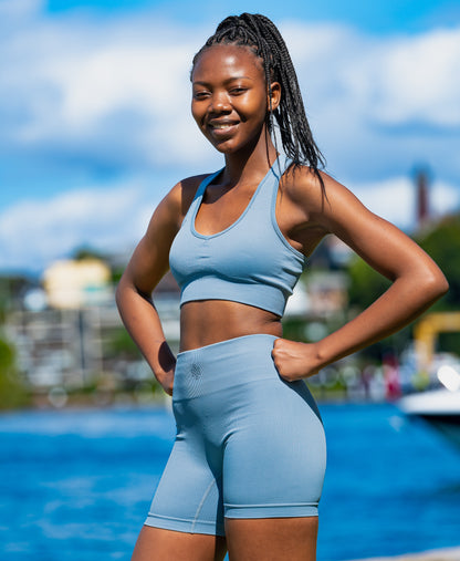 2 Piece Gym Set with Shorts and Full Coverage Sports Bra